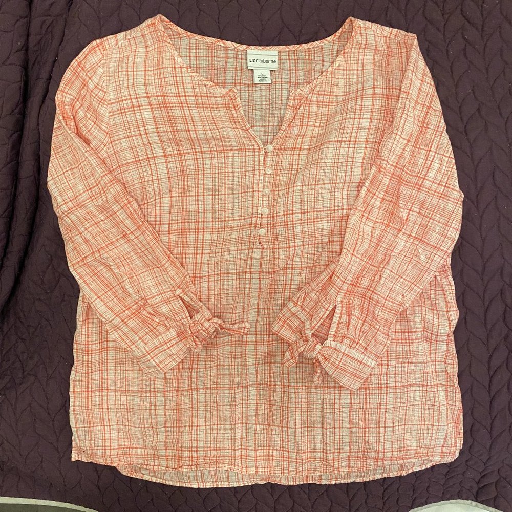 Liz Claiborne Women's Pink & White Linen Shirt